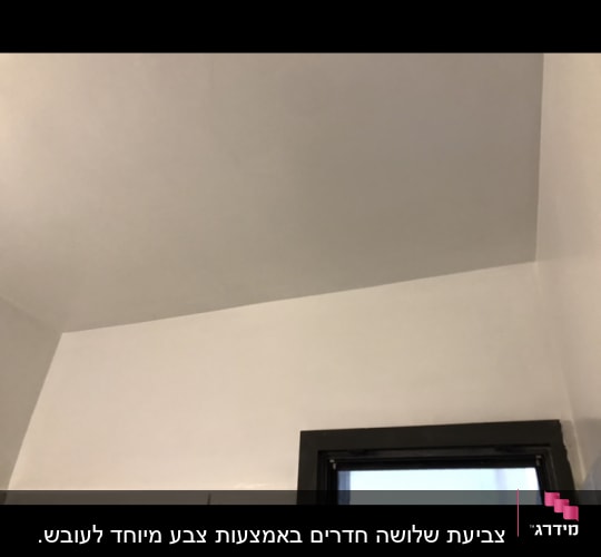 קיר ותקרה צבועים בלבן עם חלון שחור